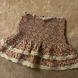Moodie Red and Cream Floral A-Line Skirt
